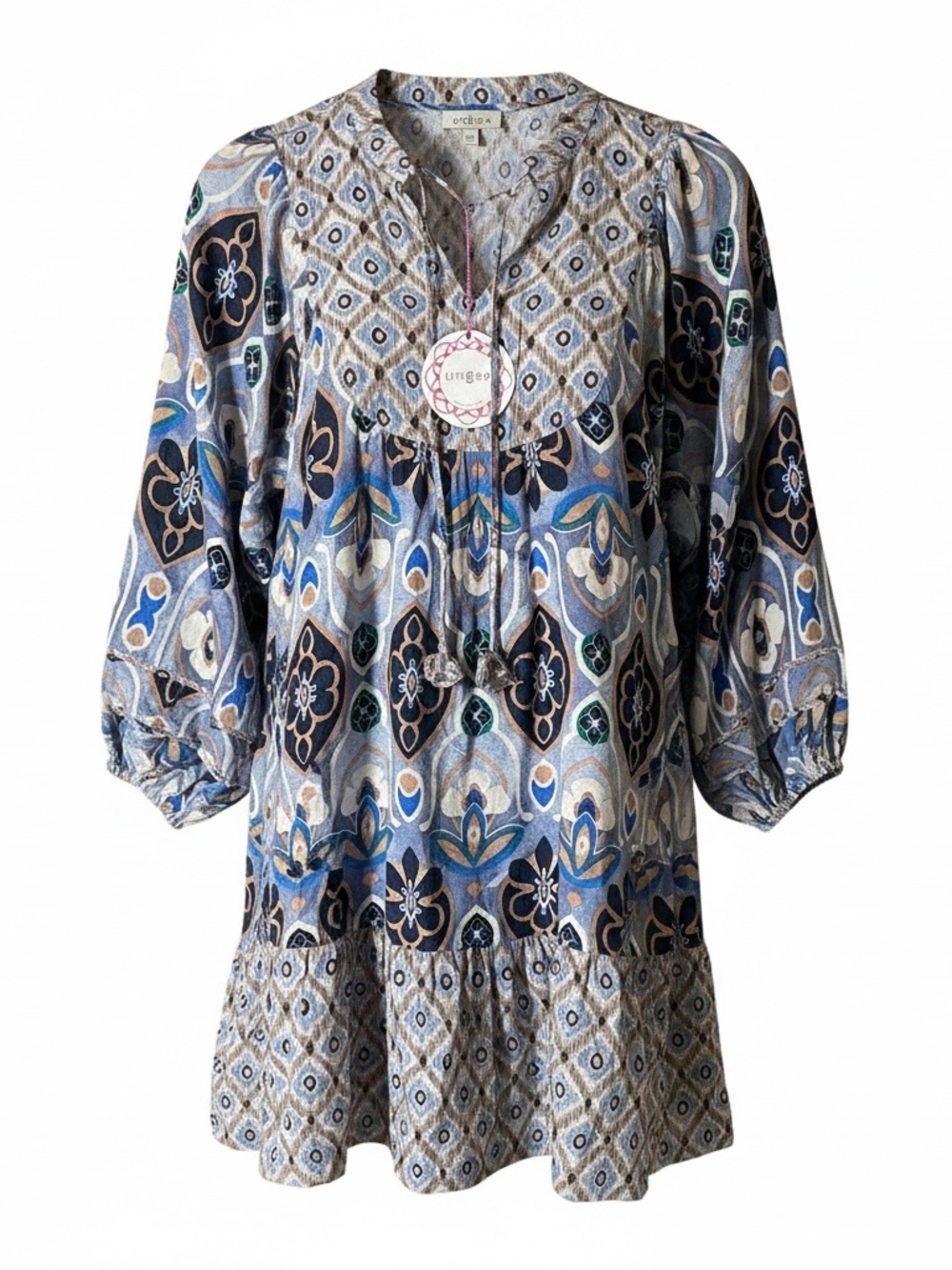 Umgee Boho Floral V-Neck Baby Doll Dress -NWT